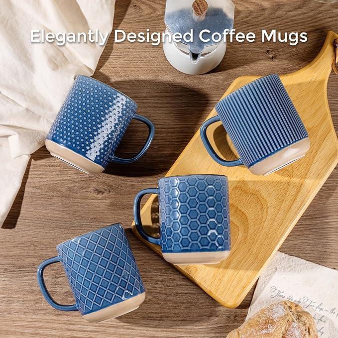 GBhome Stoneware Coffee Mugs Set of 4, 12oz Handmade Ceramic Coffee Mugs Set with Large Handle for Cappuccino/Latte/Tea/Hot Cocoa, Dishwasher & Microwave Safe, Moonlight Blue