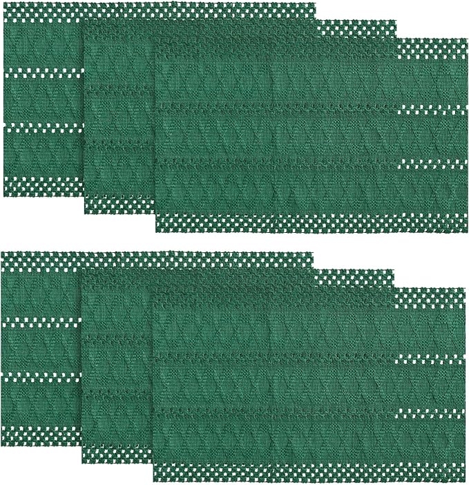 Artoid Mode Dark Green Farmhouse Woven Rustic Hollow Placemats Set of 6,12x18 Inch Seasonal Holiday Table Mats Party Kitchen Dining Decoration