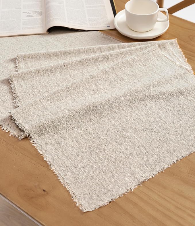 Vitalizart Beige Table Runner 14 x 120 Inches Long Slub Texture Cotton Linen Table Runner for Rustic Home Decorations Dining Room Wedding Decor Reception Bridal Shower Thanksgiving Christmas