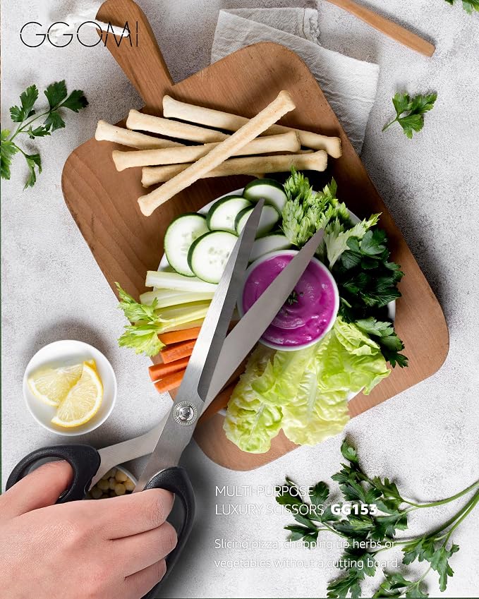 2.2T Stainless Blade Kitchen Scissors - 9.6in x 2Pack | Korean Style Sharp Heavy Duty All Purpose Kitchen Shears for Cooking Food | Barbecue Kalbi Rib Meat Cutting Dishwasher Safe (GG153, Black)