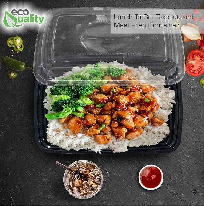 32 oz Reusable Food Storage 25 Pack Containers with Lids by EcoQuality – Rectangular BPA Free Freezer, Microwave & Dishwasher Safe – Airtight & Watertight Stackable, Lunch Meal Prep, To-Go, Bento Box