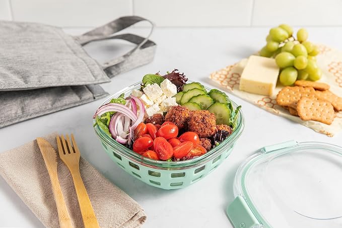 Ello DuraGlass Food Storage Glass Lunch Bowl - Meal Prep Container with Silicone Sleeve and Airtight Lid, 5 Cup, Yucca