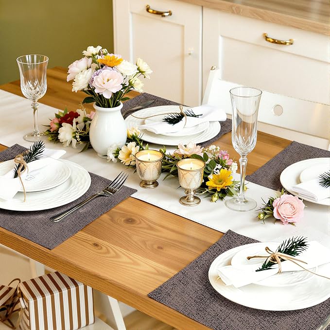 homing Faux Leather Heat Resistant Placemats 4 Packs, Waterproof Wipeable Dining PU Place Mats for Indoor & Outdoor, Easy to Clean, Brown
