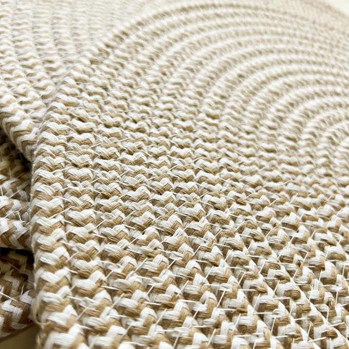 WAZAIGUR Round Placemats Washable Thick Cotton Absorbent 13 inch Round Table Mats for Kitchen Dining Table Set of 6 Round Woven Fabric Indoor/Outdoor Place Mats (Khaki and White, 6)