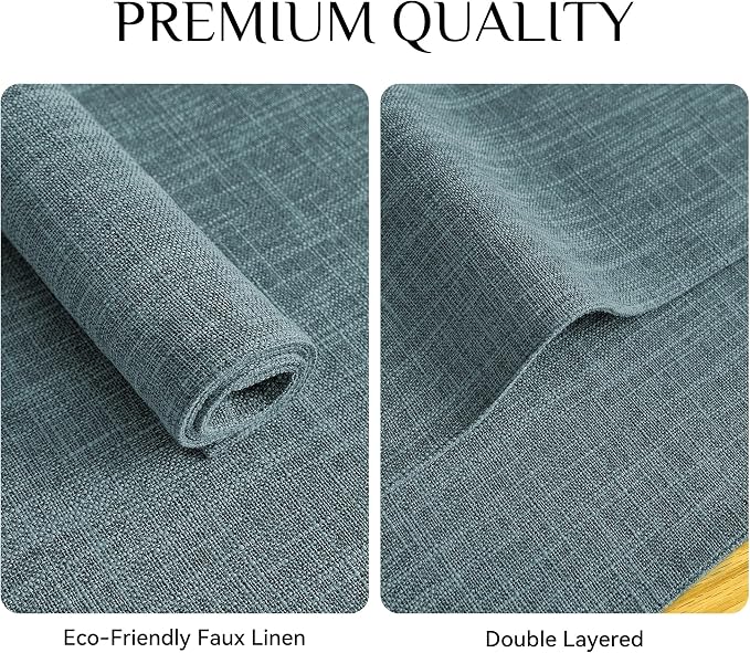 Softalker Faux Linen Placemats Set of 4-12 x 18 Inch, Heat Resistant Double Layered Durable Burlap Farmhouse Place Mats, Non-Slip Washable Rustic Table Mats for Dining, Kitchen, Party（Light Blue