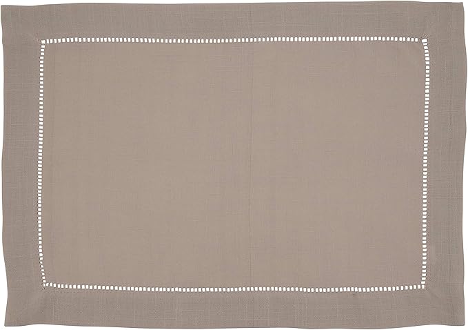 SARO LIFESTYLE Hemstitched Border Placemat (Set of 12), Taupe, 14"x20"