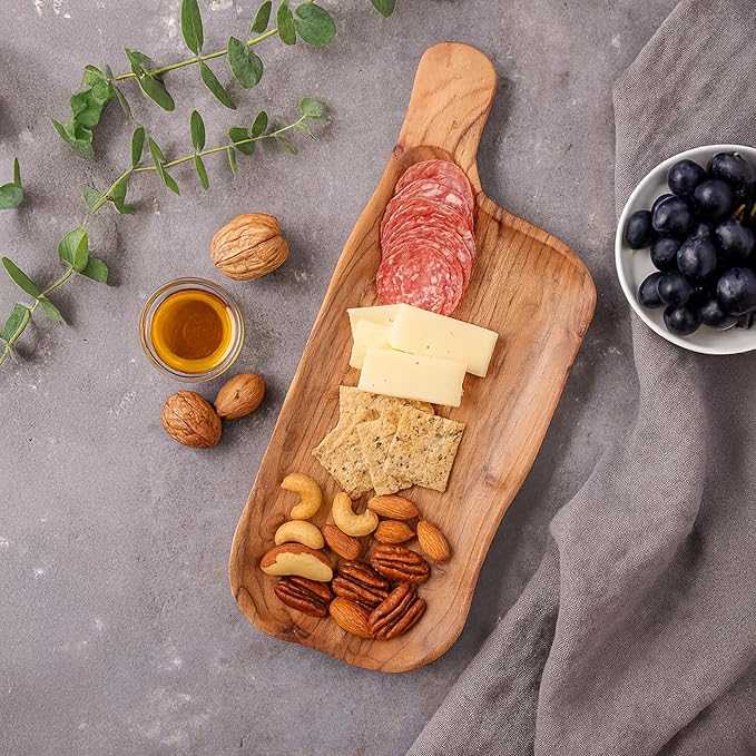 GoCraft Acacia Wood Serving Platter – 11 x 6 Inch – with Handle | Wooden Charcuterie Board for Cheese, Appetizers & Snacks | Natural Finish Bread Tray | Farmhouse Kitchen Décor | Food Display Tray