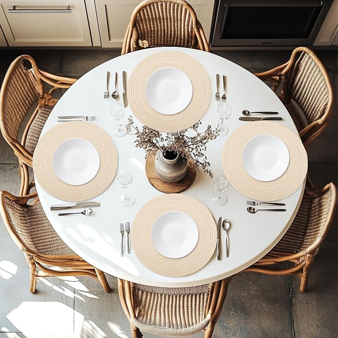 MIAOMIAO Round Placemats Set of 6 Woven Braided Place Mats(Coffee) | 14.5 Inch Cotton Polyester Braided Dining Table Decor Mats Protecting Your Table from Spills & Stains Heat Resistant