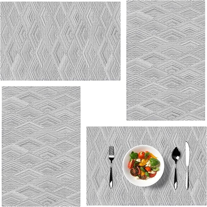 Placemats, Placemats for Dining Table Set of 4, Kitchen Table Mats Heat-Resistant Non-Slip Washable PVC Woven Vinyl Place Mats for Dining Room Table Decoration (Set of 4, 3D Grey)