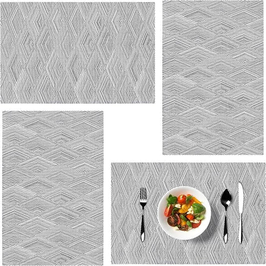 Placemats, Placemats for Dining Table Set of 4, Kitchen Table Mats Heat-Resistant Non-Slip Washable PVC Woven Vinyl Place Mats for Dining Room Table Decoration (Set of 4, 3D Grey)