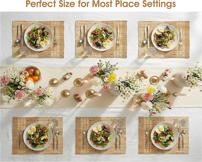 Placemats Set of 6, Ramie Placemats for Dining Table, Natural Woven Place Mats, Heat Resistant Washable Table Mats, Farmhouse Boho Table Decor, Housewarming Gift