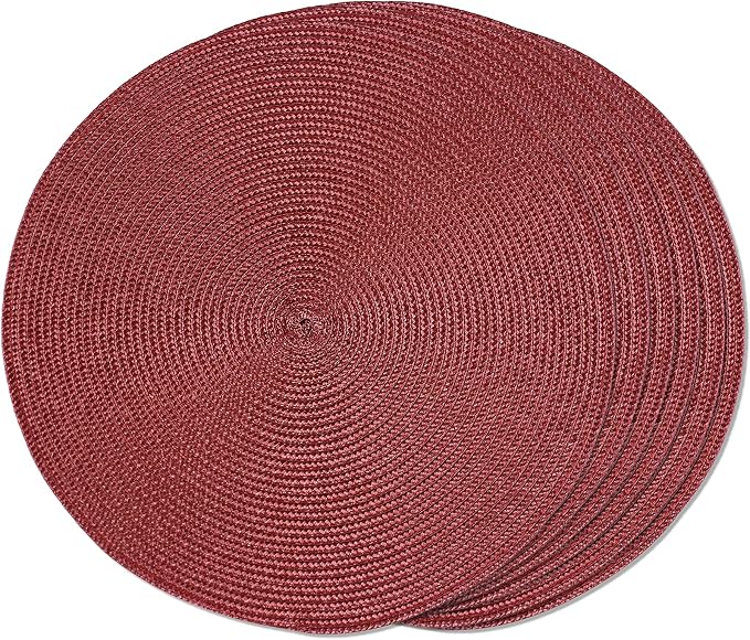 FunWheat Round Braided Placemats Set of 6 Table Mats for Dining Tables Woven Washable Non-Slip Place mats 15 inch(Burgundy, 6pcs)