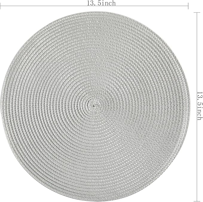 Round Placemats, Crossweave Heat Resistant Classic Woven Round Place Mats Diameter 13.5 inch for Kitchen Table Set of 6 (Light Gray)