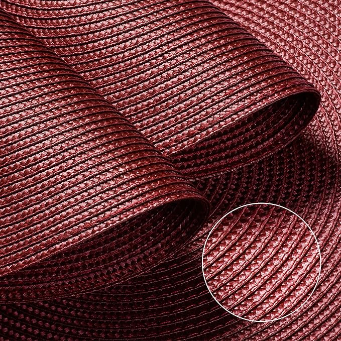 FunWheat Round Braided Placemats Set of 6 Table Mats for Dining Tables Woven Washable Non-Slip Place mats 15 inch(Burgundy, 6pcs)