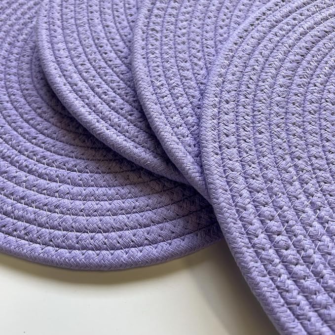WAZAIGUR Round Placemats Washable Thick Cotton Absorbent 13 inch Round Table Mats for Kitchen Dining Table Set of 4 Round Woven Fabric Indoor/Outdoor Place Mats (Purple, 4)