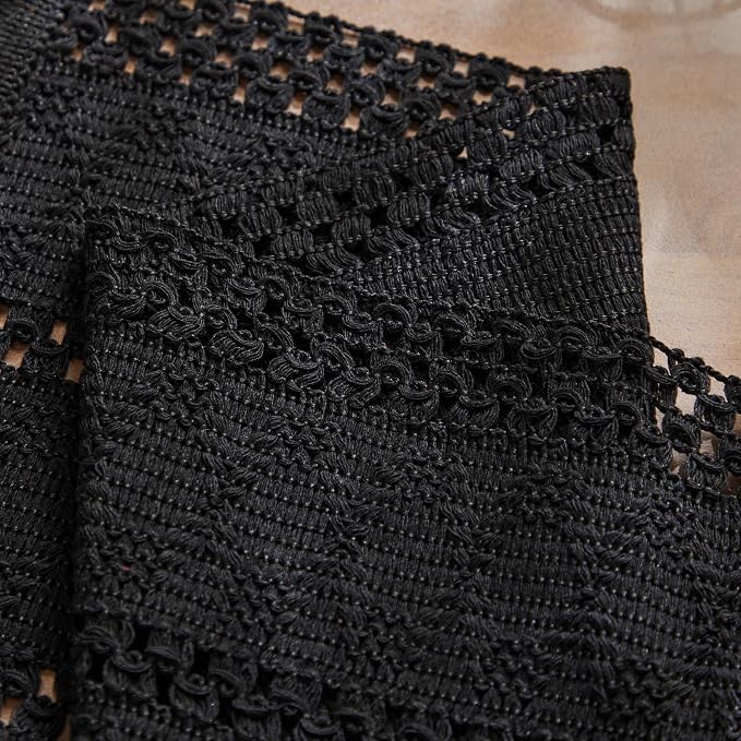 ZeeMart Macrame Style Boho Placemats Set of 6, Black 12x20 Inch | Decorative Farmhouse Table Mats, Natural Cotton Woven Place Mats, Bohemian Home Decor for Kitchen Dining Table