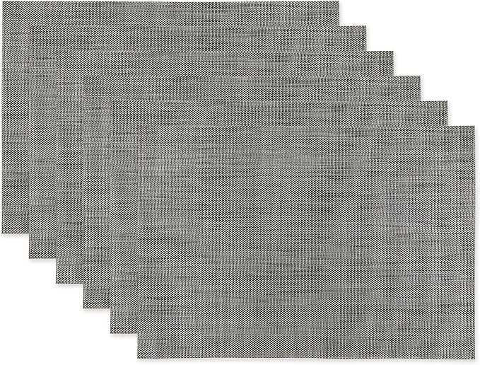 DII PVC Tabletop Collection Placemat Set, Rectangle, 13x17.25, Gray, 6 Piece