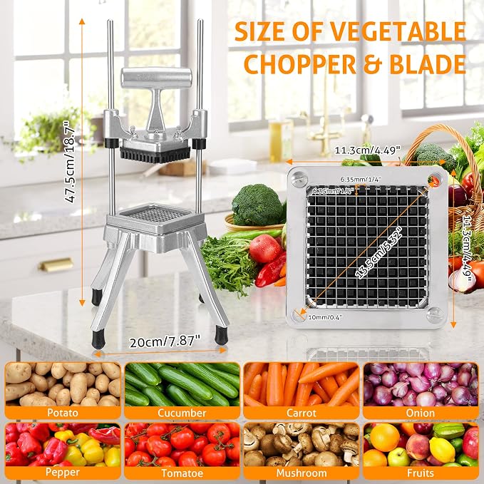 WICHEMI Commercial Vegetable Chopper Fruit Dicer Stainless Food Cutter 1/4" | Commercial Onion Chopper, Stainless Steel Vegetable Fruit Cutter Machine, Manual Food Chopper, For Home Or Commercial Use