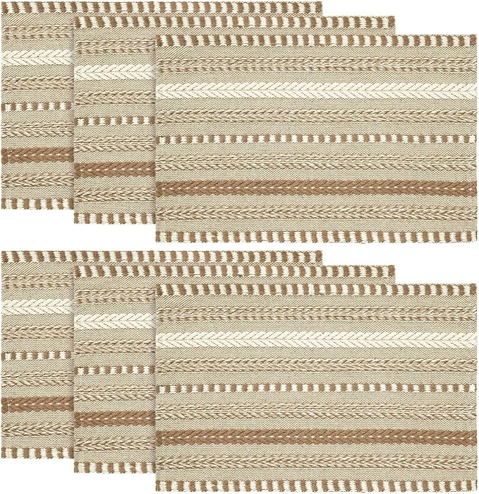 Artoid Mode Light Coffee Farmhouse Woven Braided Stripe Placemats Set of 6,12x18 Inch Seasonal Holiday Table Mats Party Kitchen Dining Decoration
