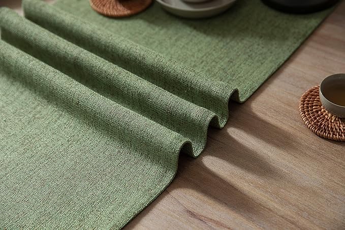 ZeeMart Burlap Style Farmhouse Table Runners 90 Inches Long, Green Rustic Woven Dining Table Runner for Everyday Use, 14x90 Inches, Grass Green