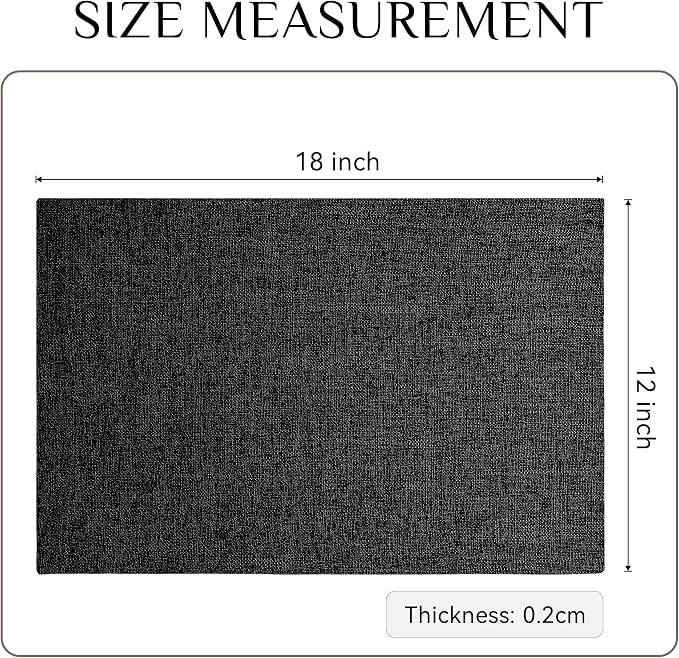 Softalker Faux Linen Placemats Set of 12-12 x 18 Inch, Heat Resistant Double Layered Durable Burlap Farmhouse Place Mats, Non-Slip Washable Rustic Table Mats for Dining, Kitchen, Party（Black