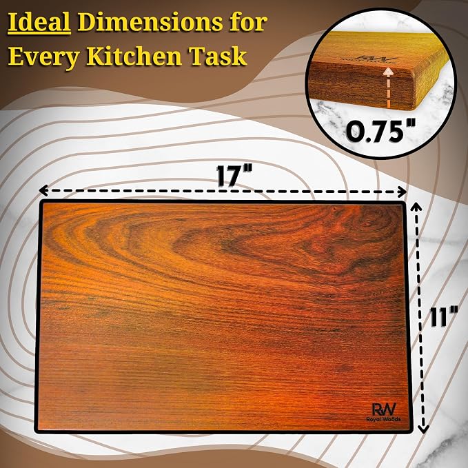 Walnut Wood Cutting Board, Scratch & Warp Resistant, Premium Hardwood Wooden Cutting Board with Handles & Non-Slip Feet, For Meat, Vegetables & Charcuterie (17x11x0.75)
