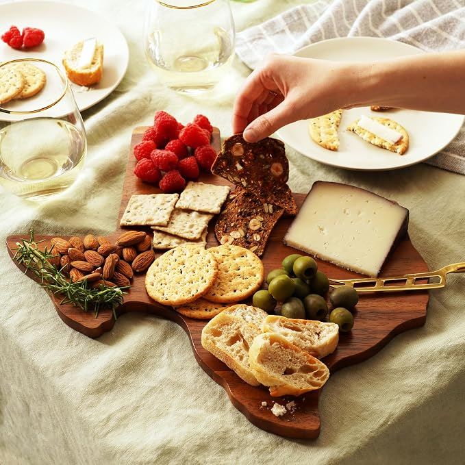 Twine Texas-Shaped Acacia Wood Cheese Board - Durable Cheese, Charcuterie and Serving Platter with Hanging Loop, Perfect for Entertaining and Kitchen Décor, Texas Cutting Board, Set of 1