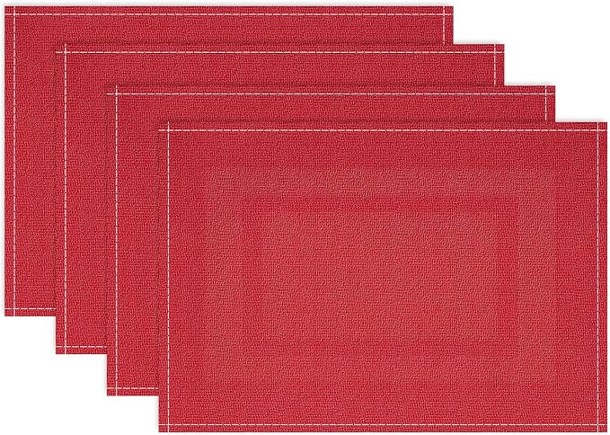 Niviy Christmas Placemats Set of 4, 12x18 Inch Rectangular Placemats for Kitchen Table, Red Placemats for Holiday Party Kitchen Dining Room Decoration