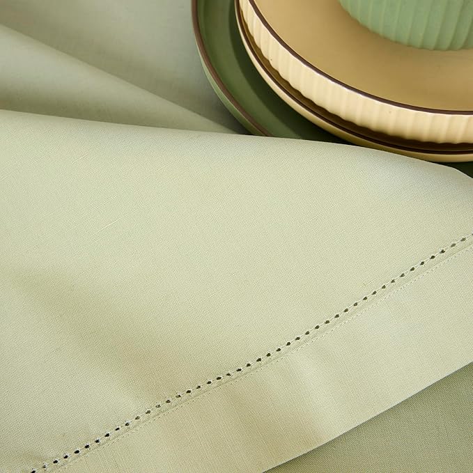 Solino Home Sage Table Runner 108 Inches Long - Cotton Linen Hemstitch 14 x 108 Inch Table Runner for Dining, Spring, Summer