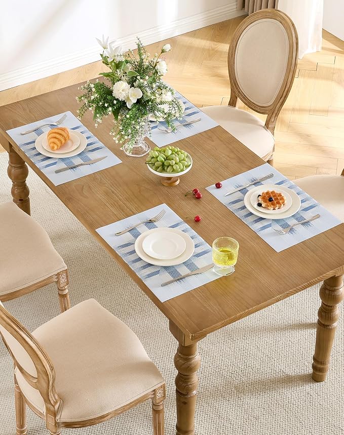 Leetaltree Geometric Print Blue Placemats Set of 8 - Heat Resistant Non-Slip Place mats for Dining Table, Washable Durable PVC Vinyl Woven Table Mats (Geometric Blue, 8)