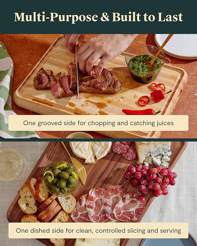 Caraway 12” Prep & Serve Butcher Block, Wood Cutting Board for Kitchen, Square Dual-Sided Chopping Block for Prep, Presentation, and Serving, Maple