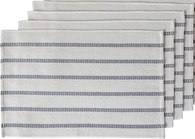 Caflife Boho Farmhouse Placemats Set of 4, Grey Stripes Cotton Linen Woven Table Mats for Modern Dining Table, 13x19 Inch Rustic Kitchen Decor Place Mats