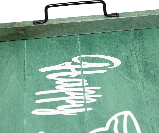 Elegant Designs HG2000-AHH Margarita Drinks Lime Bar Kitchen Wetbar Decorative Wood Serving Tray w/Handles, 15.50” x 12”, Aqua Wash Happy Hour