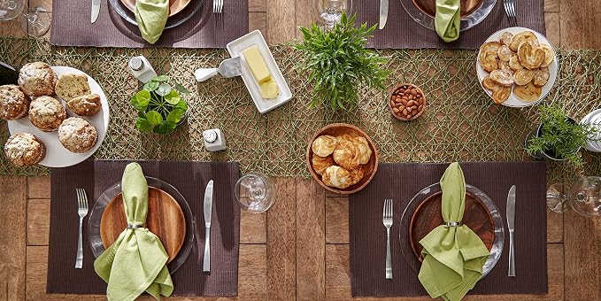 DII Basic Everyday Ribbed Tabletop 100% Cotton, Placemat Set, 13x19, Dark Brown, 6 Piece