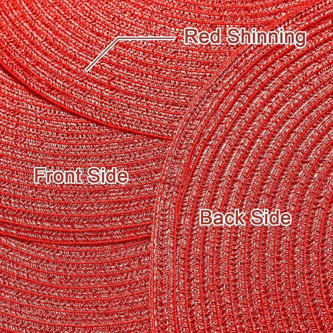 AHHFSMEI Round Placemats Set of 6 Heat Resistant Washable Non-Slip Woven Braided Table Mats for Dining Table Kitchen & Home Decor (Red Shine)