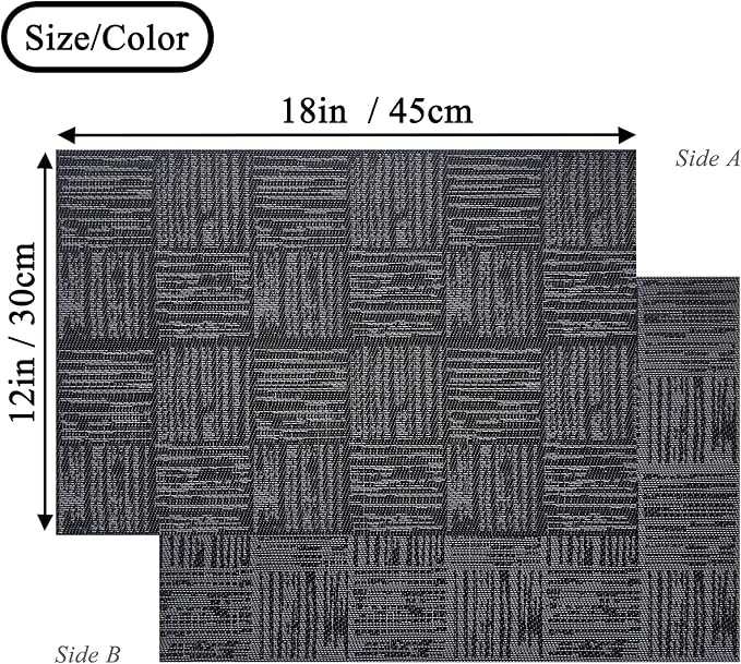 Placemats Set of 6 Plastic Vinyl Place Mats for Dinner Table, No-Slip Wipeable Table Mats Daily Use Patio Kitchen Decoration (18"x12", Black)