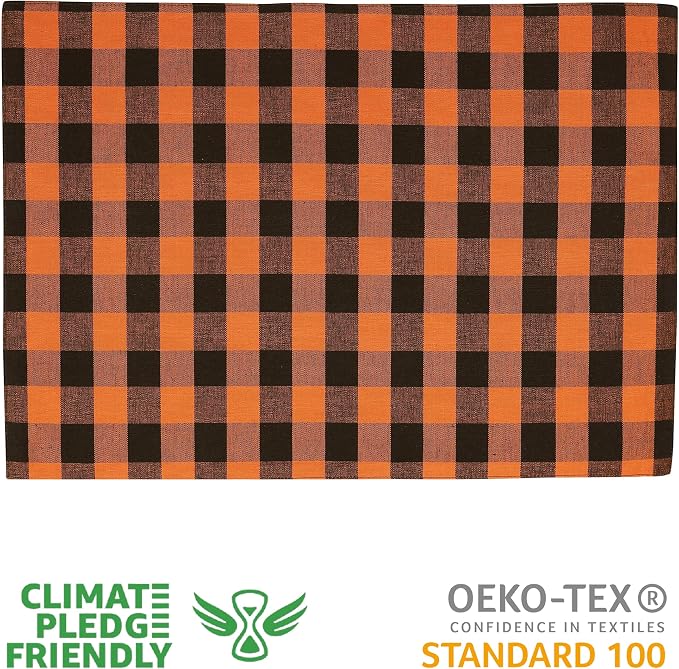 Urban Villa Halloween Placemats for Dining Table 100% Cotton Placemats 14''x20'' Over Sized Tablemats Set of 6 Placemats Orange/Black Color Buffalo Check Tablemats for Dinners Wedding PartiesPlacemats