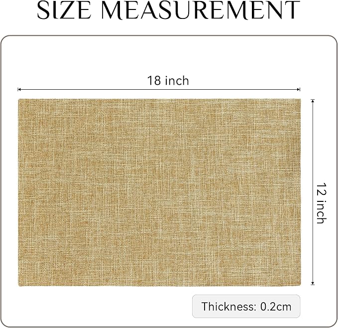Softalker Faux Linen Placemats Set of 6-12 x 18 Inch, Heat Resistant Double Layered Durable Burlap Farmhouse Place Mats, Non-Slip Washable Rustic Table Mats for Dining, Kitchen, Party（Khaki