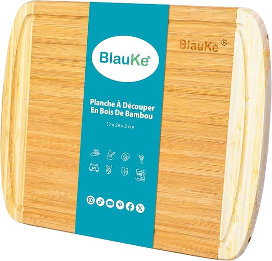 Wood Cutting Board for Kitchen – 14x11" Bamboo Cutting Board with Juice Groove – Wooden Chopping Board, Serving Tray, Butcher Block – BlauKe®