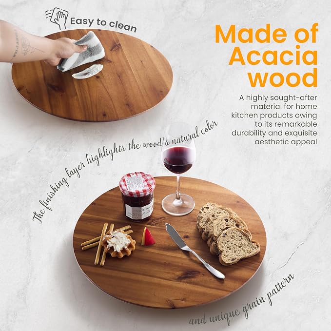 TIDITA 16" Acacia Wood Lazy Susan for Table Top - Wooden Turntable Serving Tray for Charcuterie Boards Cheese Board - Extra Large Round Lazy Susan Organizer - Kitchen Revolution for Countertop