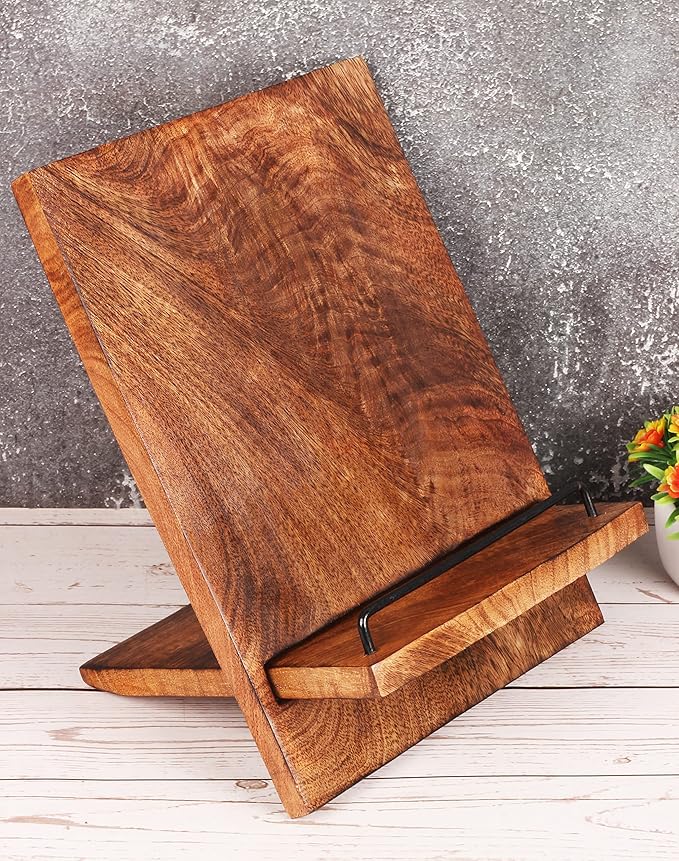 Wooden Cookbook Stand Cutting Chopping Board | Wood Cookbook Recipe Holder with The Adjustable Pull-Out Stand