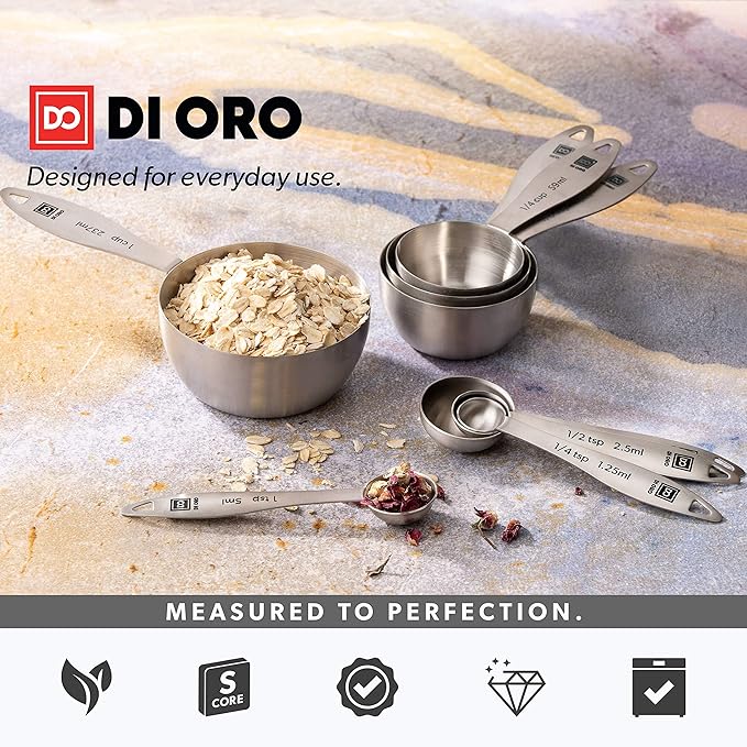 New DI ORO 4-Piece 18/8 Stainless Steel Measuring Cup Set - Easy-to-Read Measurements - For Dry and Liquid Ingredients - Great Kitchen Tools for Cooking and Baking - Dishwasher Safe and Easy to Clean