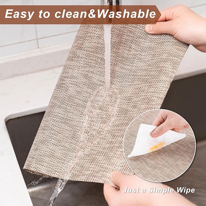 Placemats Set of 6 Washable Indoor/Outdoor Vinyl Place Mats for Dining Table Durable Non-Slip Heat Resistant PVC Weave Table Mats（Khaki）