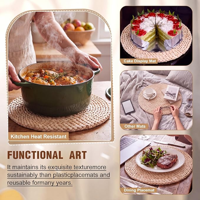 Set of 12 Round Woven Corn Husk Placemats 11.8'' Boho Farmhouse Placemats for Tabletop Decor Elegant Dining Wedding Christmas Thanksgiving Day Holiday Dinner Party Housewarming Gifts Daily