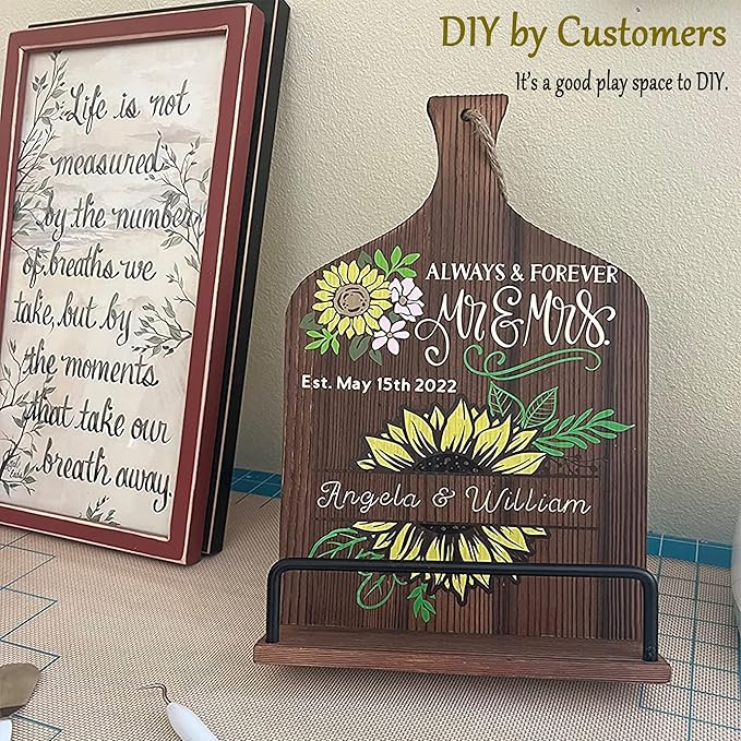 Cookbook Stand for Kitchen Counter Wood Adjustable Recipe Book Holder Stand iPad Rustic Holder Thanksgiving Day Christmas Gift for Mother, Grandma, Women