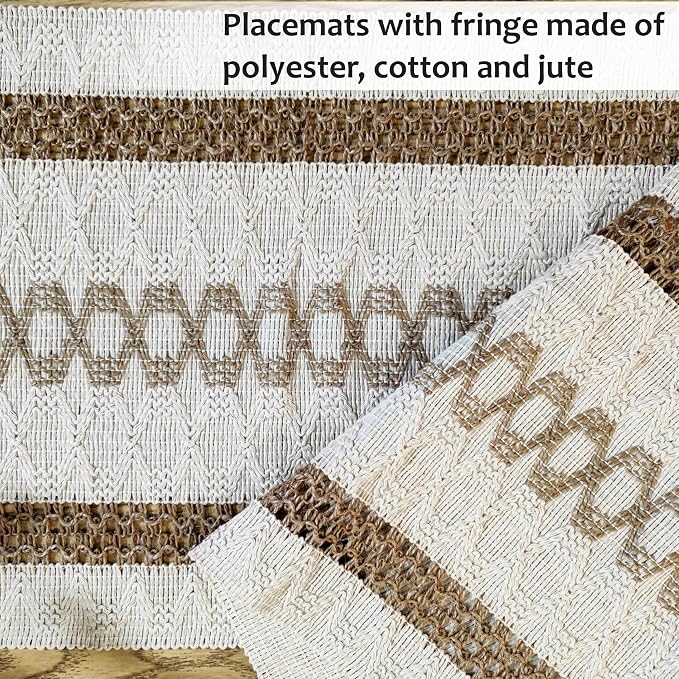 Ruvanti Cloth Placemats Set of 6 – 17.5"x11.5" Blend of Cotton, Polyester & Jute, Woven Placemats Washable Fabric, Table Mats Perfect for Farmhouse Kitchen, Parties, Holidays - Tri Stripe