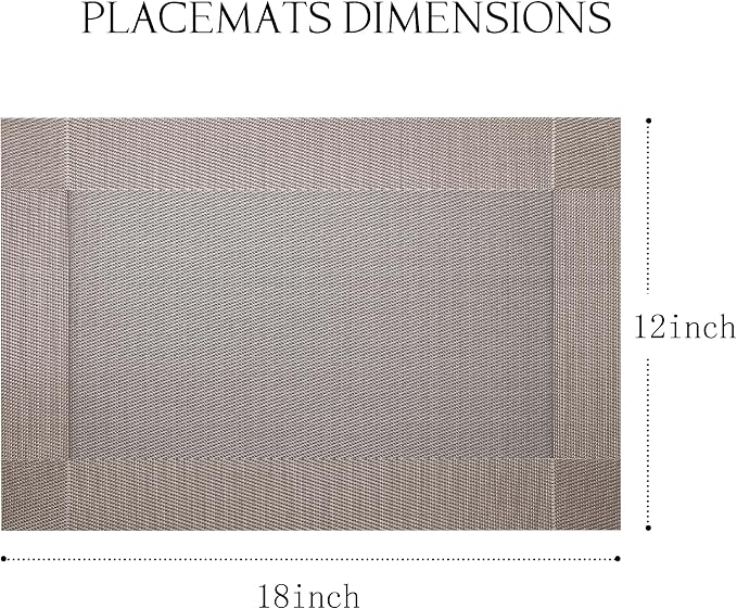 Placemats Set of 6-Heat Resistant Non-Slip Washable Table Mats for Dining Table,PVC Vinyl Woven,12 x 18 inch Dark Beige