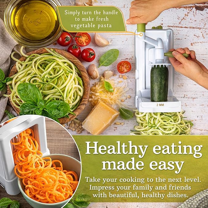 Brieftons 5-Blade Vegetable Spiralizer & Veggie Noodle Maker: Japanese 420-Grade Steel Blades for Zucchini Pasta, Sweet Potato & Beet Noodles, Strong Suction Pad, 4 Recipe eBooks | Keto Vegan Paleo