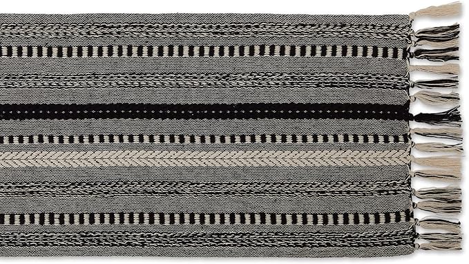 DII Farmhouse Braided Stripe Table Runner Collection, 15x108 (15x113, Fringe Included), Black