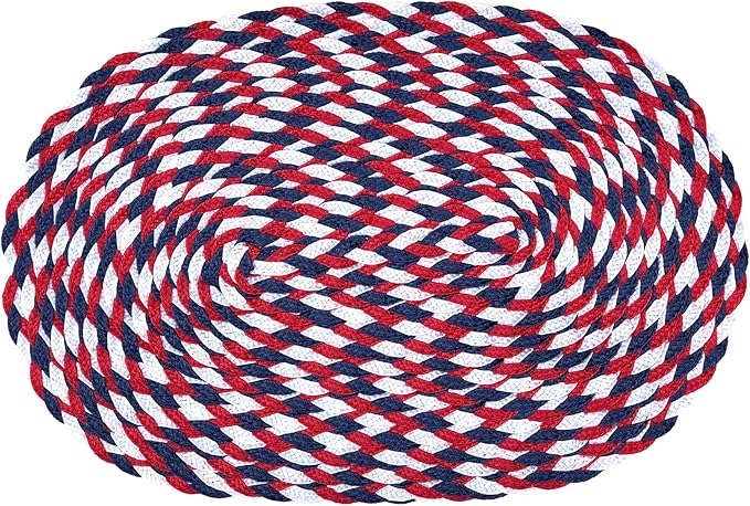 CAIT CHAPMAN HOME COLLECTION Americana July 4th 12"x18"-Oval Braided Woven Polypropylene Plastic Placemats, Set of 6